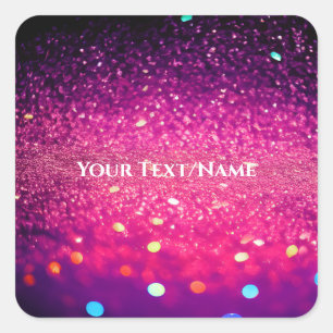 Benutzerdefinierter Text - Glitzer Bokeh - Rosa Quadratischer Aufkleber