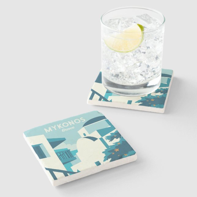 Benutzerdefinierter Text Griechenland Steinuntersetzer (Seitenansicht)