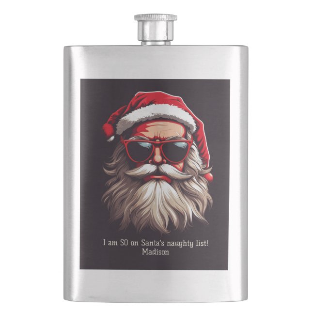 Benutzerdefinierter Text Grumpy Santa Flachmann (Vorderseite)