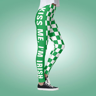 Benutzerdefinierter Text Grünes und weißes kariert Leggings