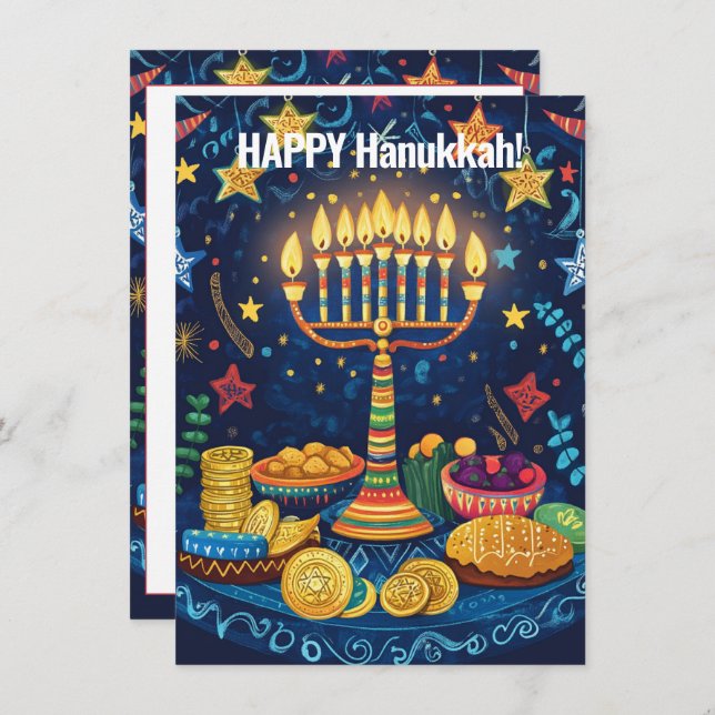 Benutzerdefinierter Text Hanukkah Harmony Feiertagskarte (Vorne/Hinten)