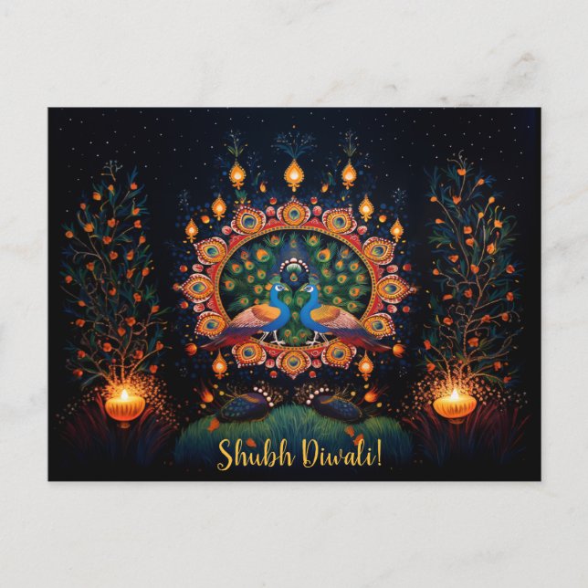 Benutzerdefinierter Text 🦚 🛕 🤩 Happy Diwali Postkarte (Vorderseite)
