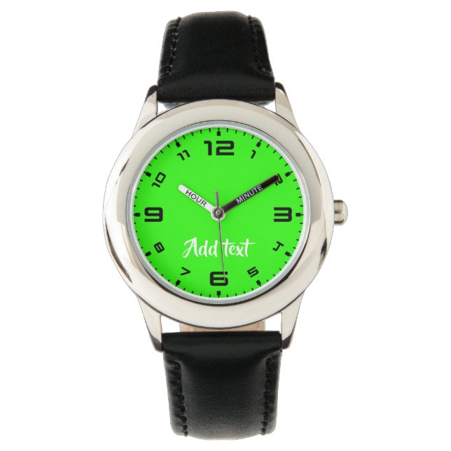 Benutzerdefinierter Text hell grün schlicht Armbanduhr (Vorderseite)