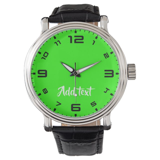 Benutzerdefinierter Text hell grün schlicht Armbanduhr (Vorderseite)