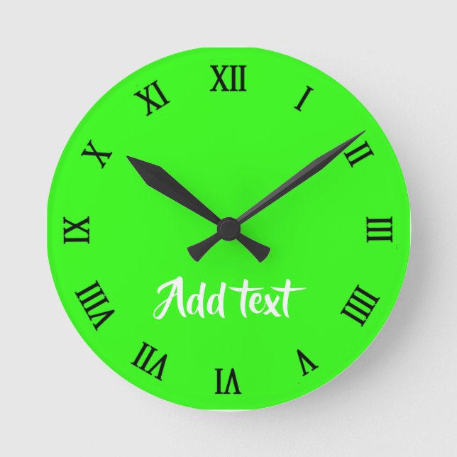 Benutzerdefinierter Text hell grün schlicht Runde Wanduhr (Vorderseite)