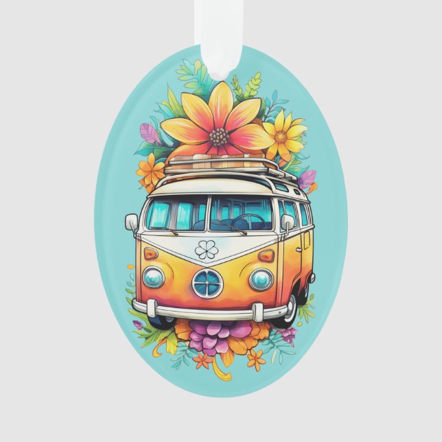Benutzerdefinierter Text Hippie Van Ornament (Vorderseite)