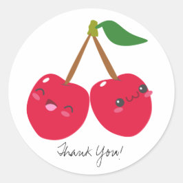 Benutzerdefinierter Text Kawaii Happy Red Cherries Runder Aufkleber