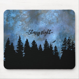 Benutzerdefinierter Text Kiefernwald Nacht Mousepad