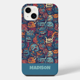 Benutzerdefinierter Text Kinder-Monster-Muster iPhone 14 Plus Hülle