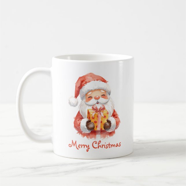 Benutzerdefinierter Text Lustiger Weihnachtsmann m Kaffeetasse (Links)