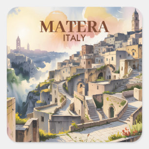 Benutzerdefinierter Text Matera Italien Reise Sass Quadratischer Aufkleber