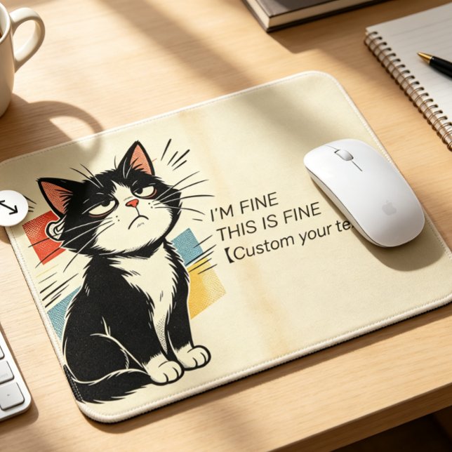 Benutzerdefinierter Text Mir Geht's Gut Das Ist Gu Mousepad (Sarcastic vintage comic cat mouse pad featuring “I'm Fine This Is Fine”. Add your custom text for a )