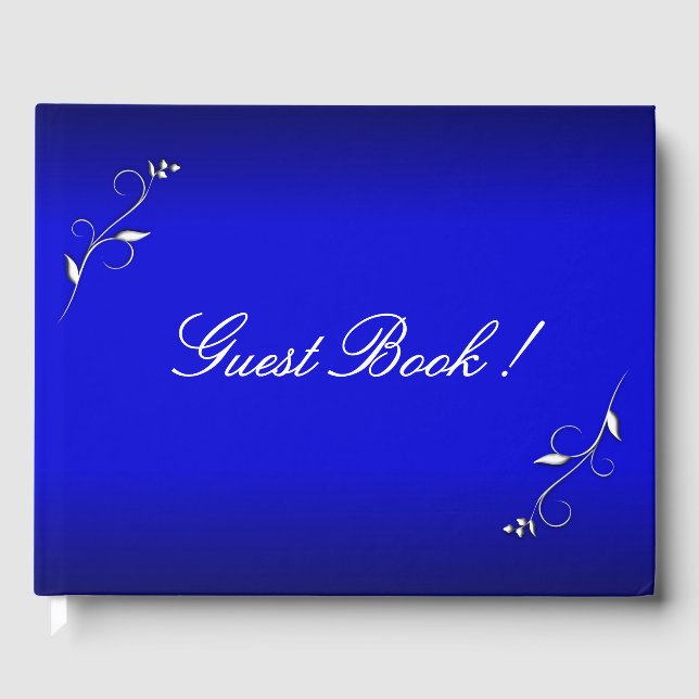 Benutzerdefinierter Text mit blauer Blume Gästebuch (Vorderseite)