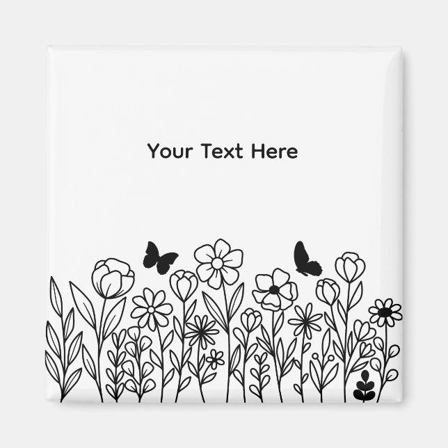 Benutzerdefinierter Text mit Blumen Magnet (Vorne)