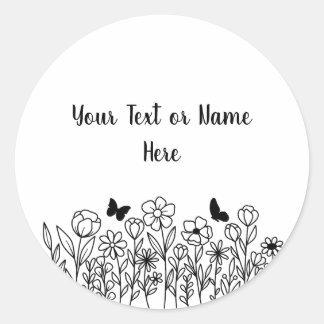 Benutzerdefinierter Text mit Blumen Runder Aufkleber