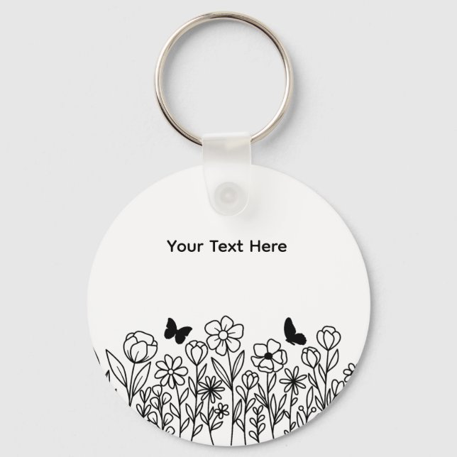 Benutzerdefinierter Text mit Blumen Schlüsselanhänger (Vorderseite)