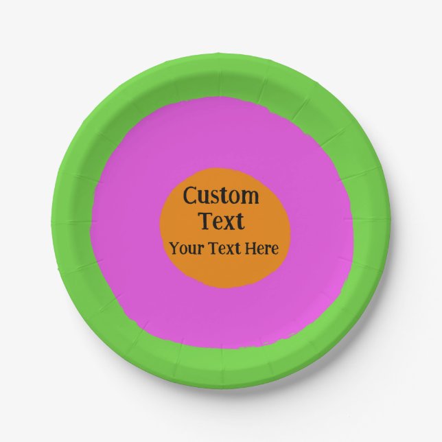 Benutzerdefinierter Text mit rosa orangefarbenem,  Pappteller (Vorderseite)