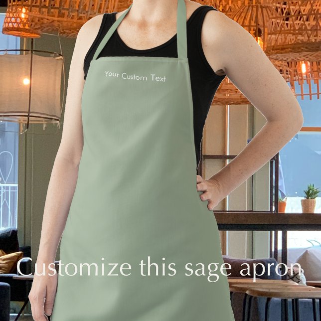 Benutzerdefinierter Text Moderne stilvolle Salbeig Schürze (Add your custom text to this lovely sage green apron. Modern elegant white editable script.
)