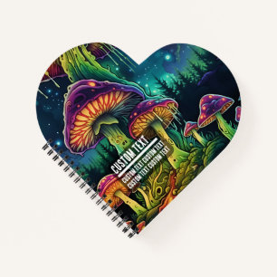 Benutzerdefinierter Text Mystischer Pilzhain Herz Notizbuch