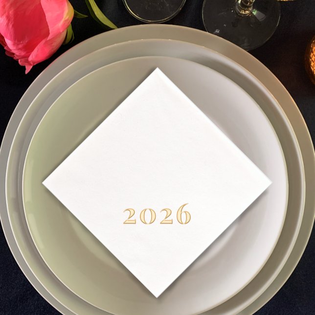 Benutzerdefinierter Text Neujahr 2026 Party Gold Servietten Mit Folie (Real foil New Year’s Eve party napkins. Minimalistic elegant editable script 2026
)