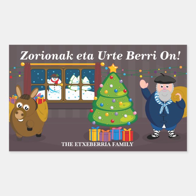 Benutzerdefinierter Text, Olentzero Navidad / Weih Rechteckiger Aufkleber (Vorderseite)