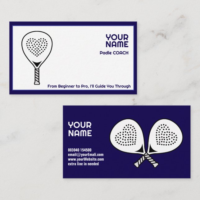 🎾 Benutzerdefinierter Text, Padel Coach Visitenkarte (Vorne/Hinten)
