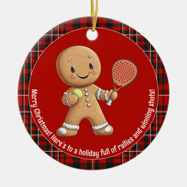 🎾 🎄 benutzerdefinierter Text, Padel Powered Chri Keramik Ornament (Vorne)
