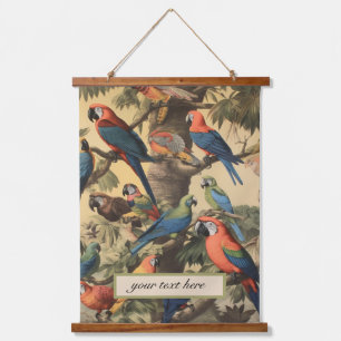 Benutzerdefinierter Text Papagei Baldachin Vintage Wandteppich Mit Holzrahmen