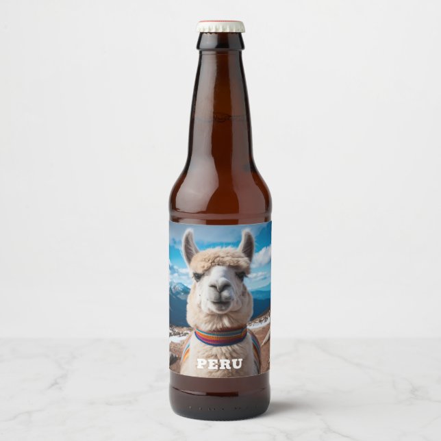 Benutzerdefinierter Text Peru Llama Bierflaschenetikett (Vorderseite)