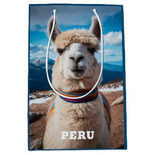 Benutzerdefinierter Text Peru Llama Mittlere Geschenktüte