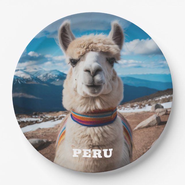 Benutzerdefinierter Text Peru Llama Pappteller (Vorderseite)