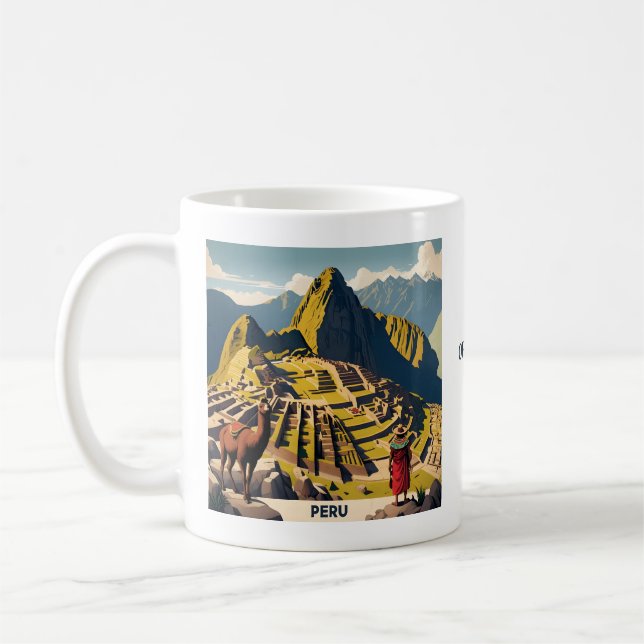 Benutzerdefinierter Text Peru Machu Picchu Kaffeetasse (Links)