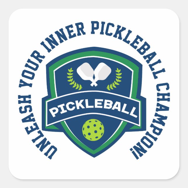 Benutzerdefinierter Text Pickleball Quadratischer Aufkleber (Vorderseite)