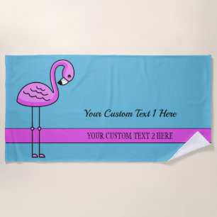 Benutzerdefinierter Text Pink Flamingo Badetuch