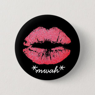 Benutzerdefinierter Text Pink Lipstick Kiss Lip Ma Button
