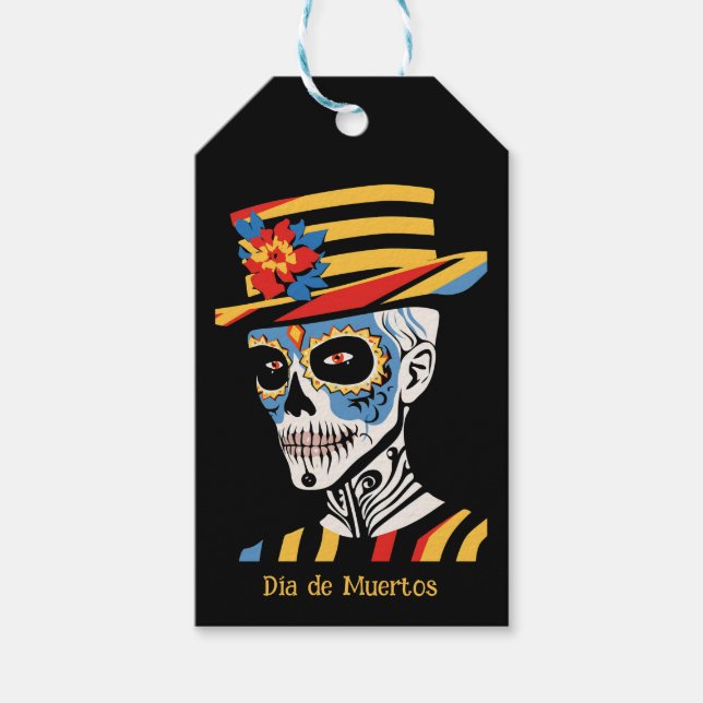 Benutzerdefinierter Text 💀 Pop Art Calavera Geschenkanhänger (Vorderseite)