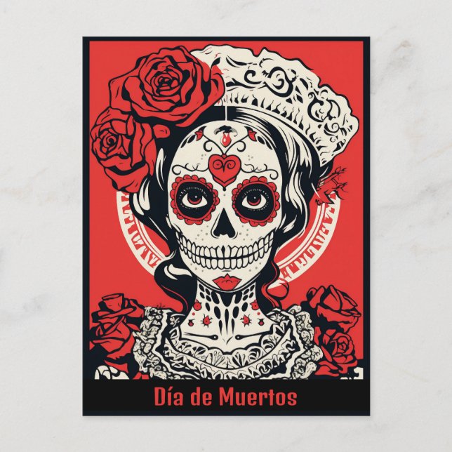 Benutzerdefinierter Text 💀 Pop Art Calavera Rot & Postkarte (Vorderseite)