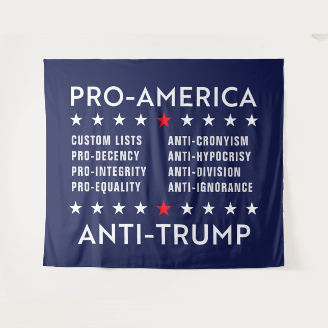 Benutzerdefinierter Text Pro-Amerika-Anti-Trump Wandteppich (Vorderseite (Horizontal))