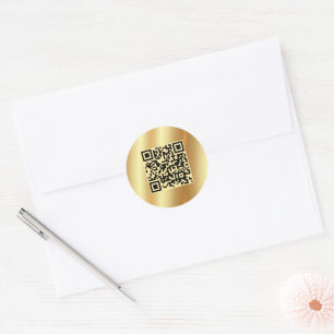 Benutzerdefinierter Text QR-Code Gold Hochladen de Runder Aufkleber
