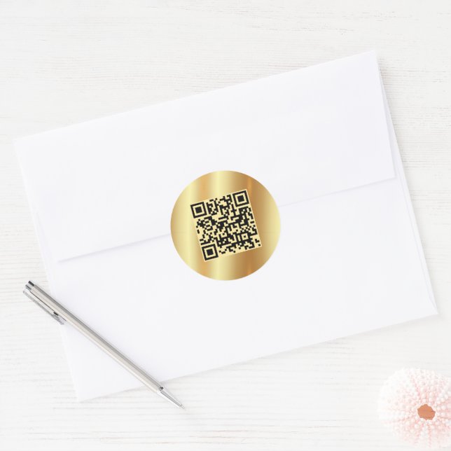 Benutzerdefinierter Text QR-Code Gold Hochladen de Runder Aufkleber (Umschlag)