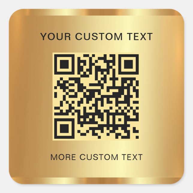 Benutzerdefinierter Text QR-Code Vorlage Gold Look Quadratischer Aufkleber (Vorderseite)