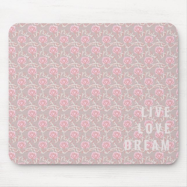 Benutzerdefinierter Text Rosa Rose und Leaf-Maus-P Mousepad (Vorne)