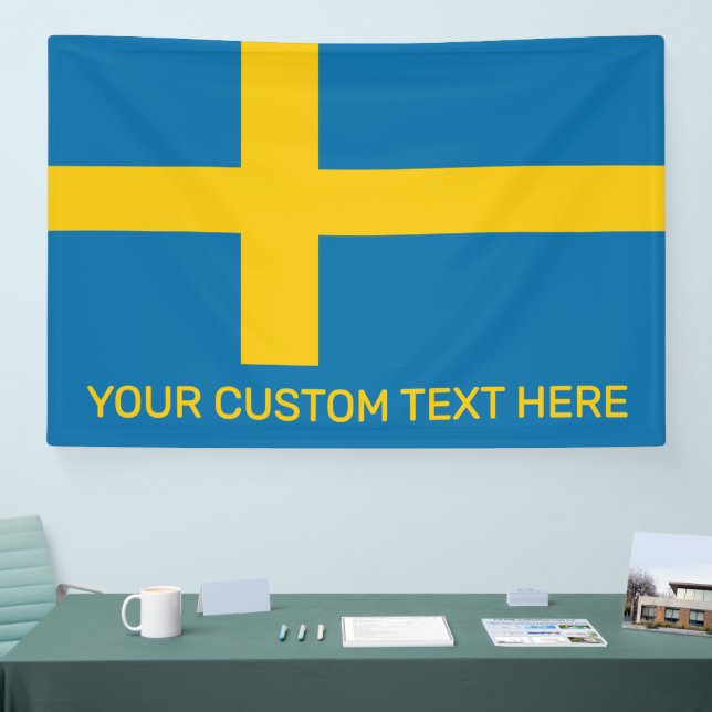 Benutzerdefinierter Text Schwedische Flagge Banner (Messe)