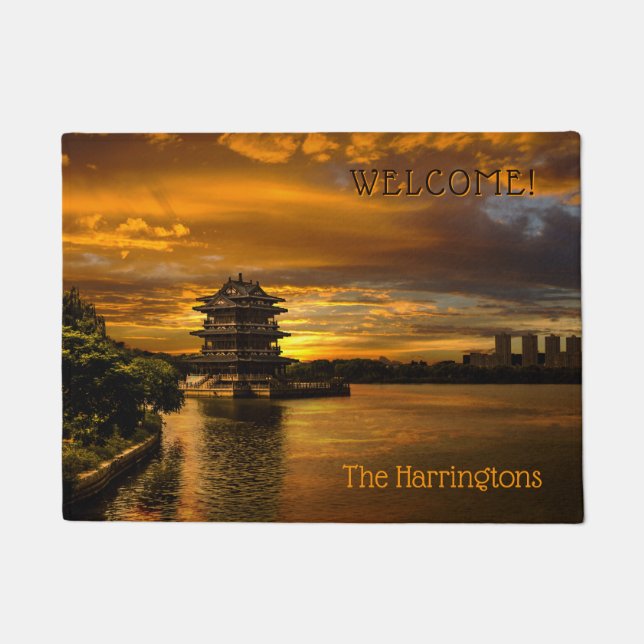 Benutzerdefinierter Text Sonnenuntergang bei Jixin Fußmatte (Vorderseite)