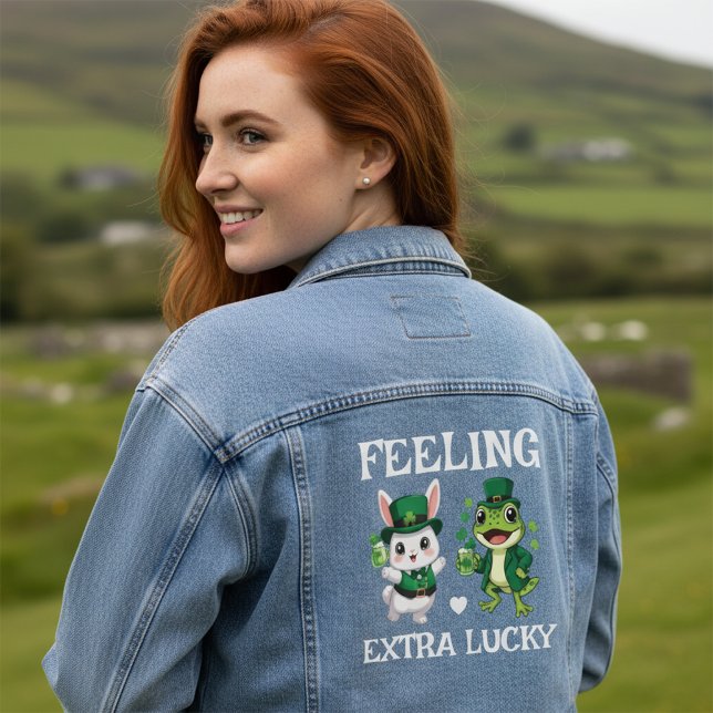 Benutzerdefinierter Text St. Patrick's Day Frosch  Jeansjacke (Von Creator hochgeladen)