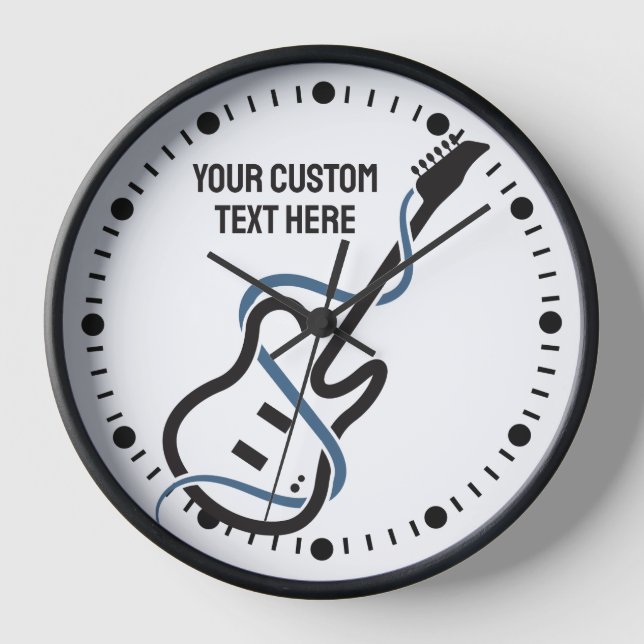 Benutzerdefinierter Text Stilisierte Gitarre Uhr (Vorderseite)