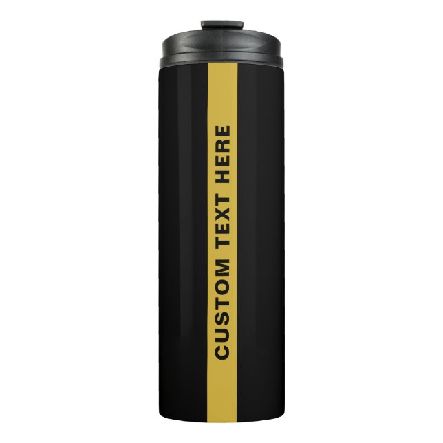 Benutzerdefinierter Text Stylisch Schwarz Metallic Thermosbecher (Vorderseite)