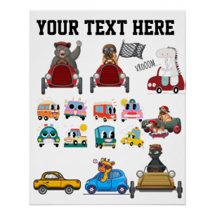 Benutzerdefinierter Text Süße Cartoon-Tiere Rennwa Poster