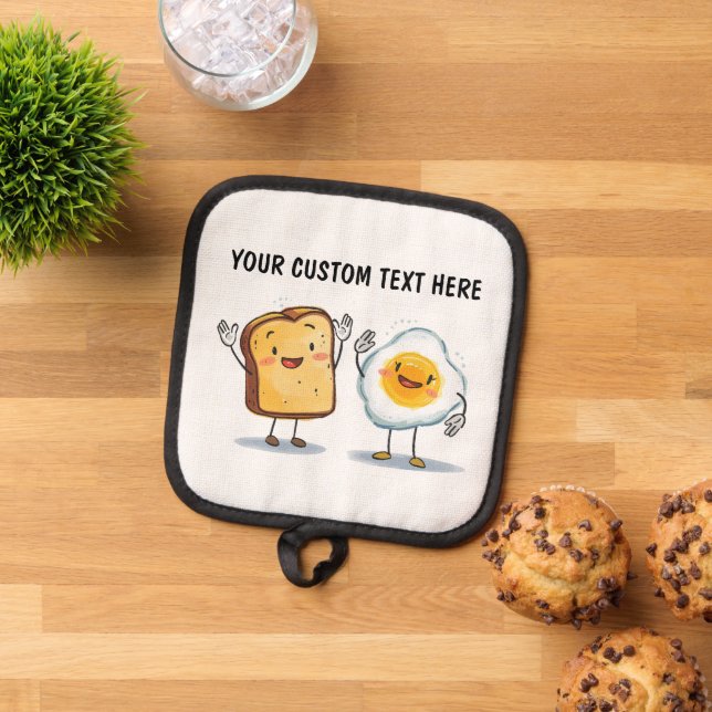 Benutzerdefinierter Text Toast und Ei süß Topflappen (Oben Unten)