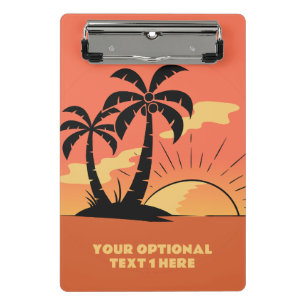 Benutzerdefinierter Text Tropeninsel Sonnenset Mini Klemmbrett